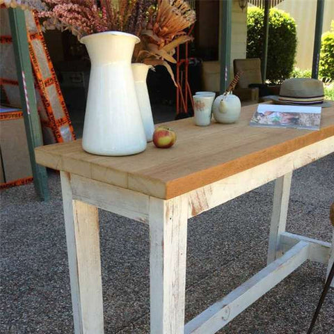 "Once Upon A Queenslander" Eco Recycled "Petite" High Bench Table in Natural & White "Once Upon A Queenslander" Eco Recycled "Petite" High Bench Table in Natural & White