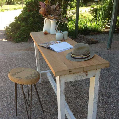 "Once Upon A Queenslander" Eco Recycled "Petite" High Bench Table in Natural & White "Once Upon A Queenslander" Eco Recycled "Petite" High Bench Table in Natural & White