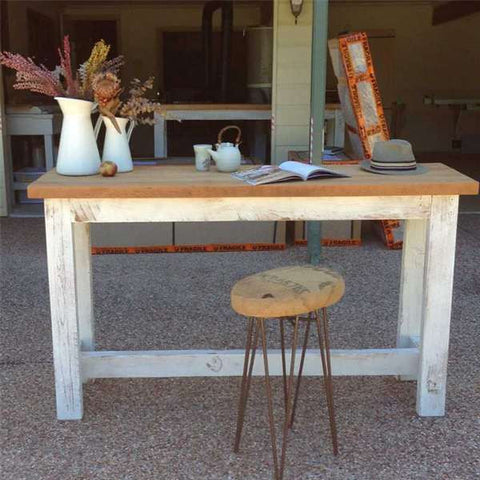 "Once Upon A Queenslander" Eco Recycled "Petite" High Bench Table in Natural & White "Once Upon A Queenslander" Eco Recycled "Petite" High Bench Table in Natural & White