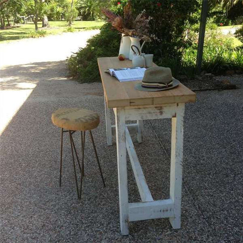 "Once Upon A Queenslander" Eco Recycled "Petite" High Bench Table in Natural & White "Once Upon A Queenslander" Eco Recycled "Petite" High Bench Table in Natural & White