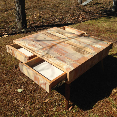 "Once Upon A Queenslander" Eco Recycled Retro Coffee Table With 4 Drawers "Once Upon A Queenslander" Eco Recycled Retro Coffee Table With 4 Drawers