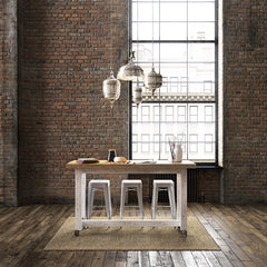 "Once Upon A Queenslander" Eco Recycled High Bench Table in White & Timber with Wheels