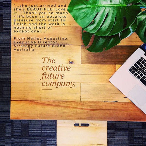 Testimonial: Industrial Recycled Modern Laser Engraved Branded High Bench Dining Table & Kitchen Island in Natural with White Hairpin Legs Testimonial: Industrial Recycled Modern Laser Engraved Branded High Bench Dining Table & Kitchen Island in Natural with White Hairpin Legs