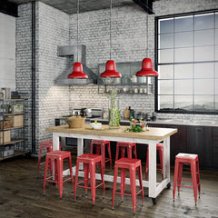 Retro Recycled Country Farmhouse High Bench Table in White & Natural with Wheels (SUPERSIZED)