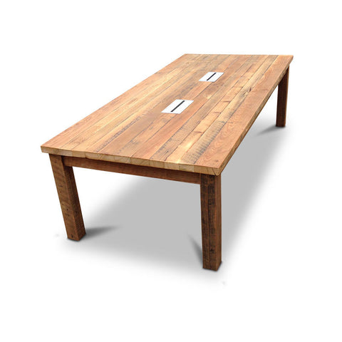 Modern Rustic Recycled Boardroom Table in Natural with Built-In Desk Modules