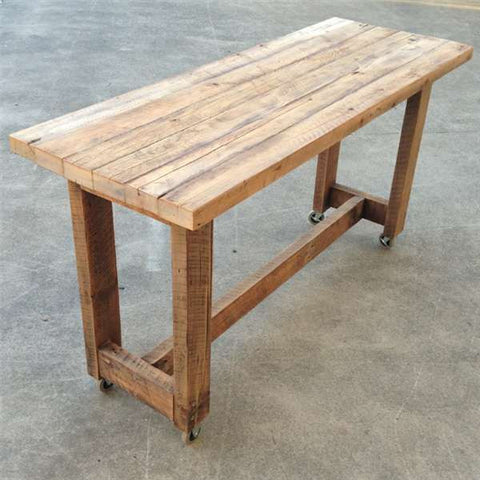 "Once Upon A Queenslander" Eco Recycled High Bench Table in Natural with Wheels