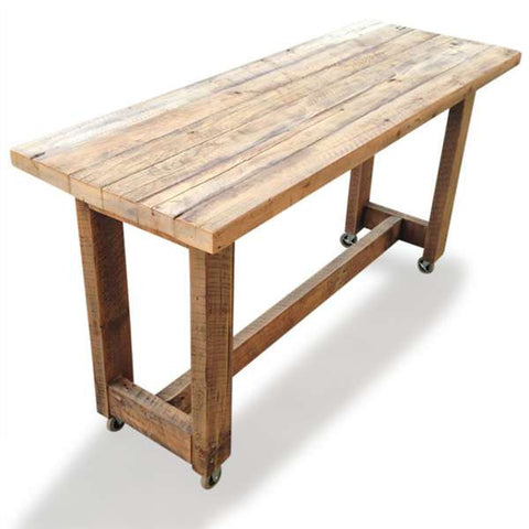 Outdoor Designer Furniture Eco Recycled High Bench Table in Natural with Wheels