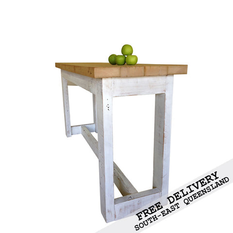Retro Recycled Country Farmhouse "Petite" High Bench Table / Desk in Natural & White