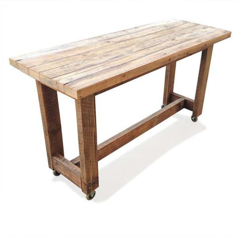 Outdoor Designer Furniture Eco Recycled High Bench Table in Natural with Wheels