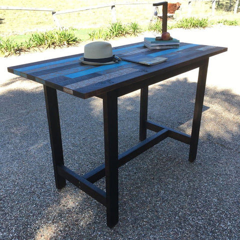 Industrial Recycled Retro High Bench Table In Walnut With Patchwork Pattern